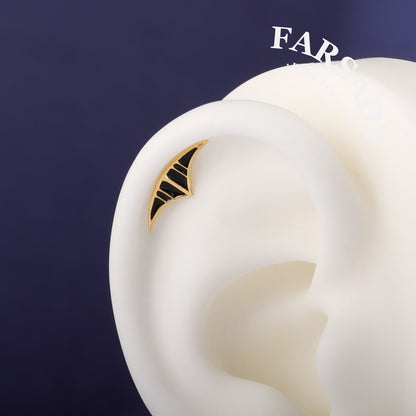 Sterling Silver Lunar Eclipse Threadless Flat Back Stud, Black Enamel Cartilage Earring for Helix, Tragus, Conch, Daith, Rook, Lobe Piercing Jewelry, Hypoallergenic Piercing Gift