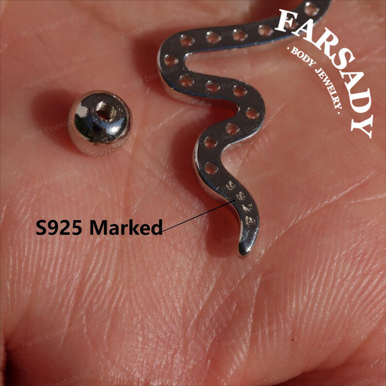 14G Sterling Silver Snake Belly Button Ring - S925 Clear CZ 6mm 8mm 10mm 12mm Navel Body Piercing Jewelry - Minimalist Body Jewelry