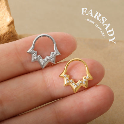 Lightning Vein - 316L Hinged Clicker Hoop / Fits 16G Septum Ring Helix Conch Cartilage Earring