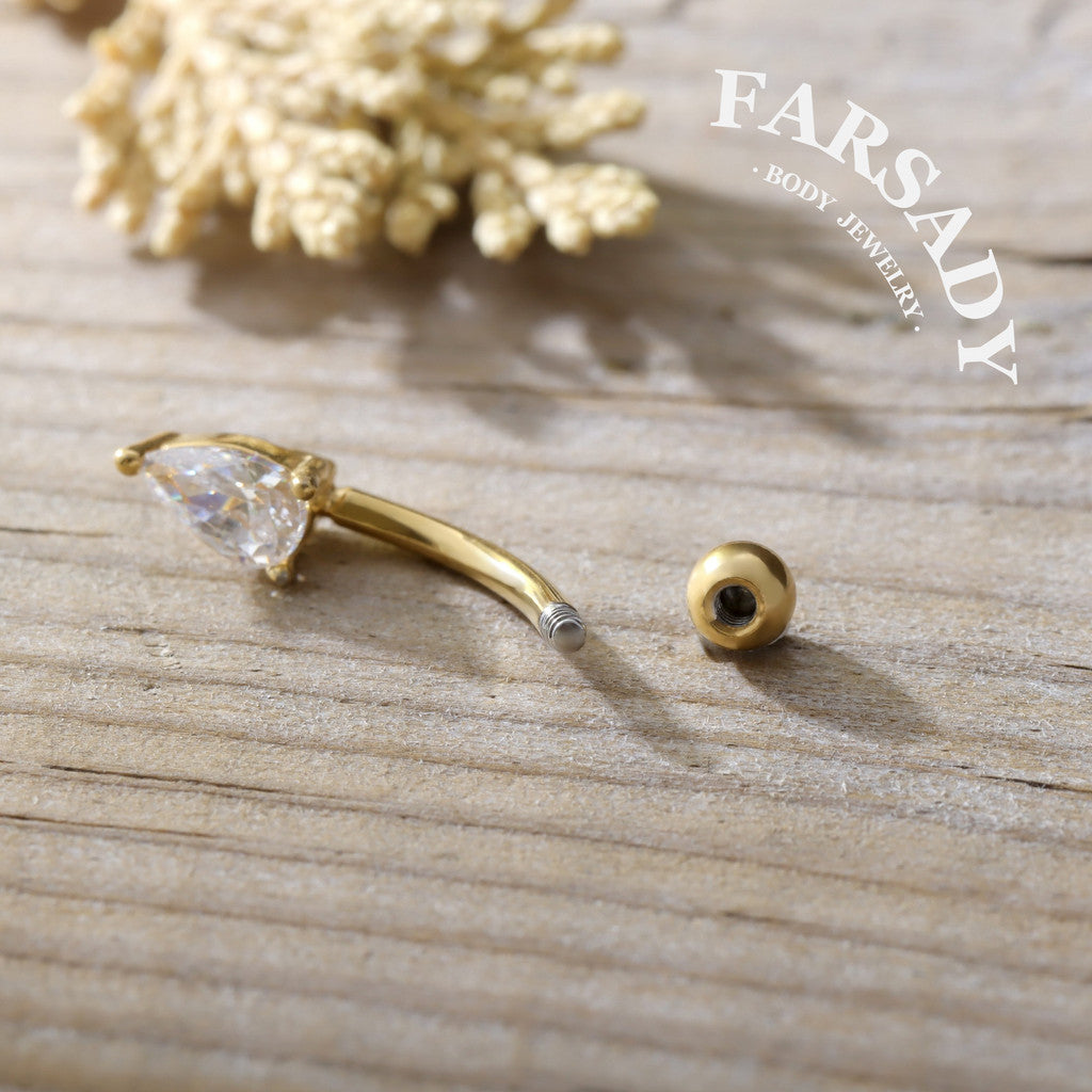 Dew Tear - 316L Clear CZ Curved Barbell / Fits 16G Rook Daith Earring Lip Eyebrow Cartilage Piercing