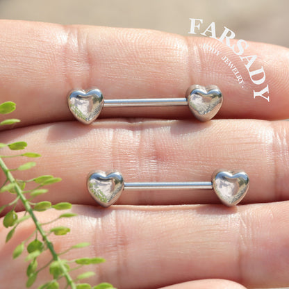 Double Heart - 2PCS Straight Barbell / Fits 16G Chest Piercing Nose Bridge