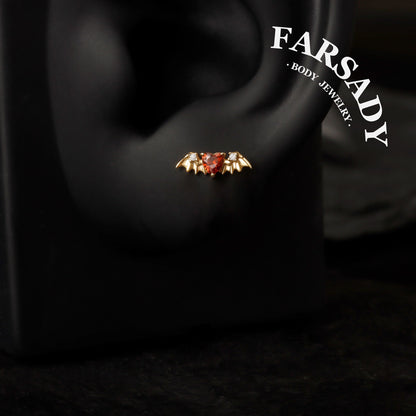 Crimson Heartwing - 925 Silver Threadless Stud / Fits Cartilage Helix Tragus Lobe Earring