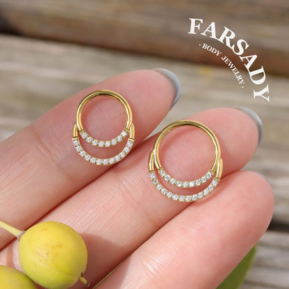 Dual Halo - ASTM F136 Titanium Hinged Clicker Hoop / Fits 16G Septum Ring Helix Conch Cartilage Earring