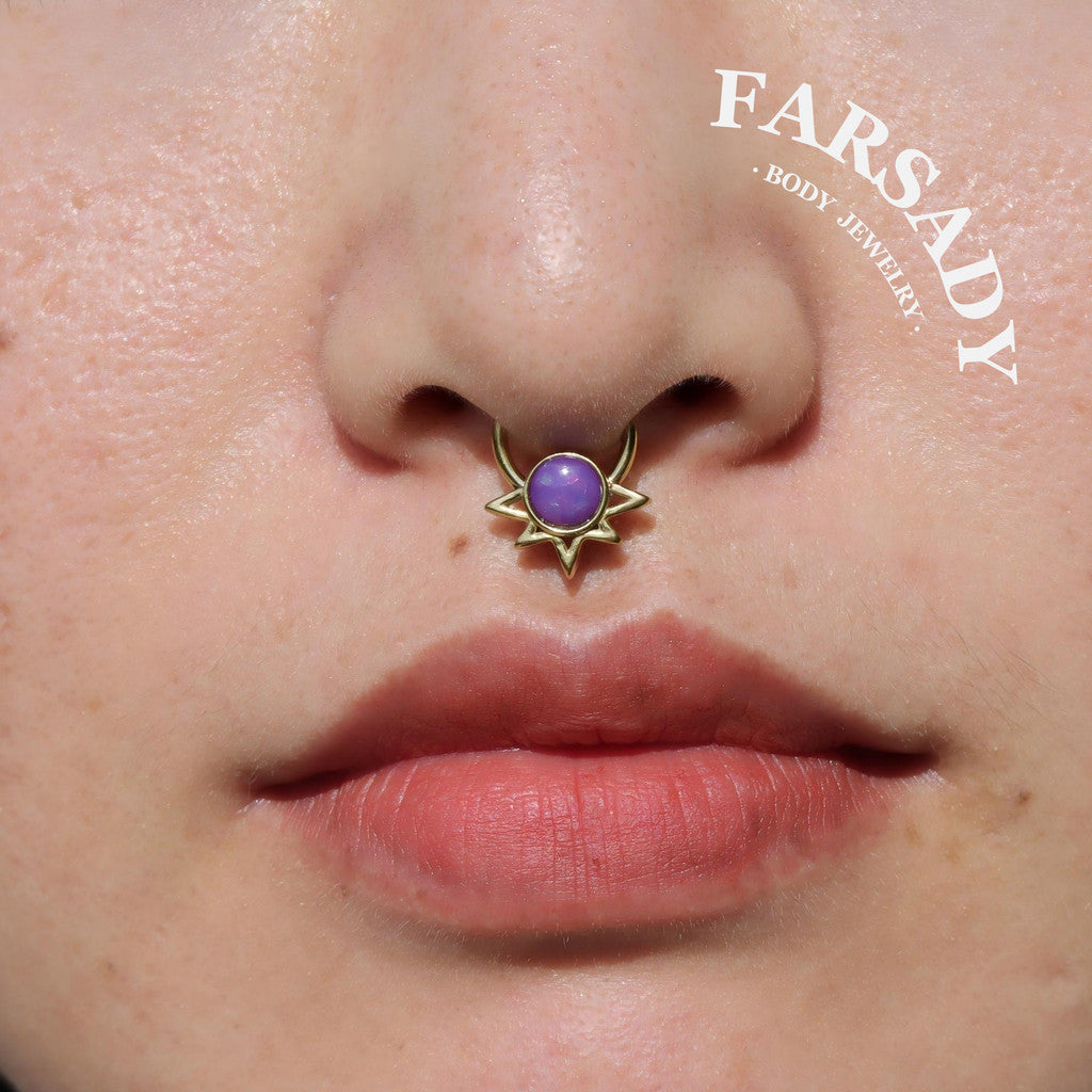 Purple Solis - Opal Hinged Clicker Hoop / Fits 16G Septum Ring Helix Conch Cartilage Earring