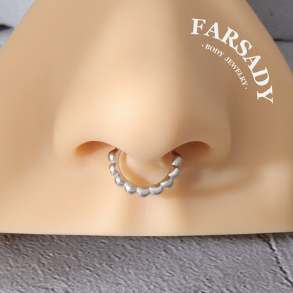 Scallop Edge - 316L Hinged Clicker Hoop / Fits 16G Septum Ring Helix Conch Cartilage Earring