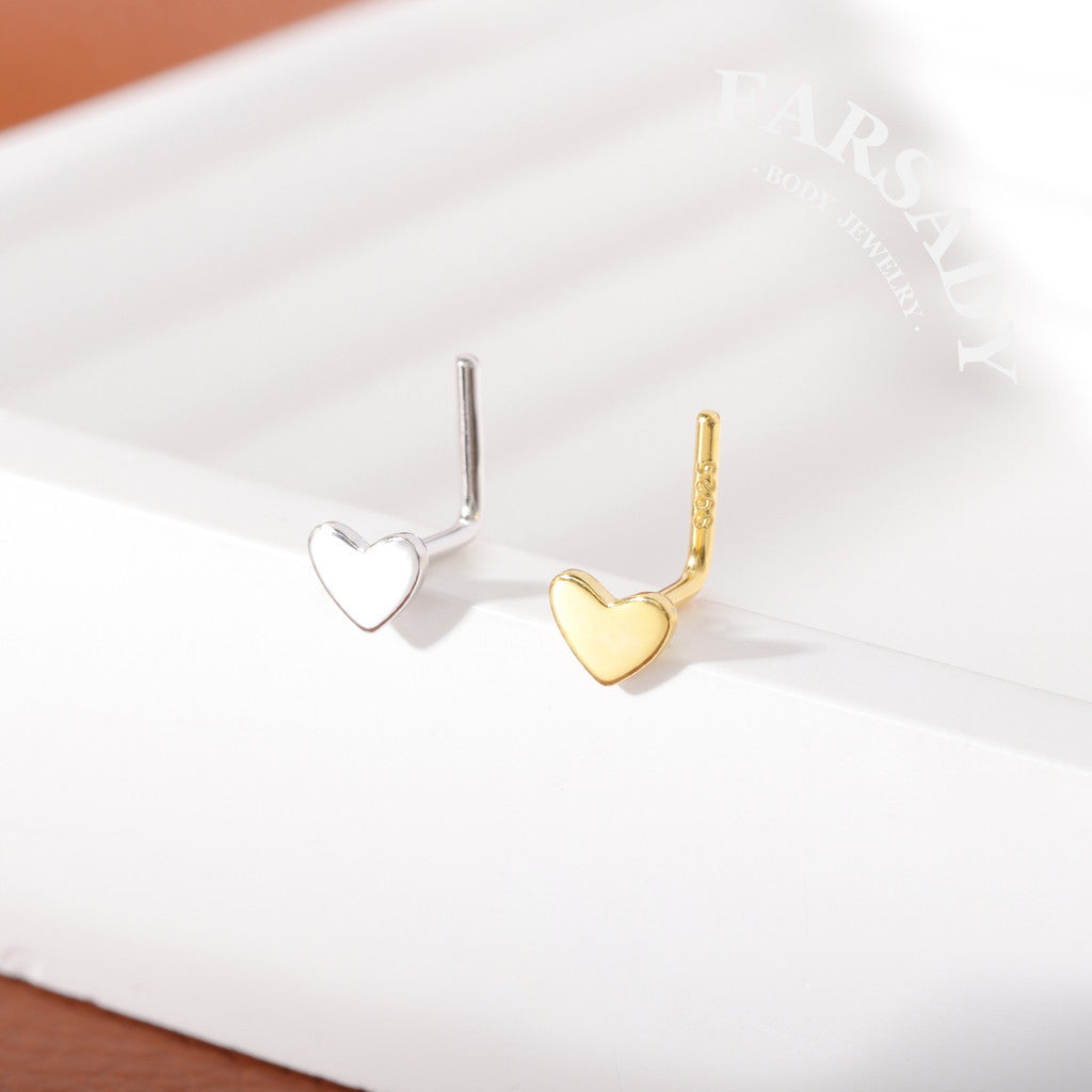 Plain Golden Beat - 925 Silver L-Shape Nose Stud / Fit 18G 20G Nose Ring