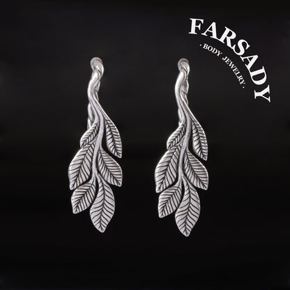 Thin Leaf - 316L Hanging Style Ear Weights / Fits 4G 2G Stretched Ear Lobes Tunnels Plugs