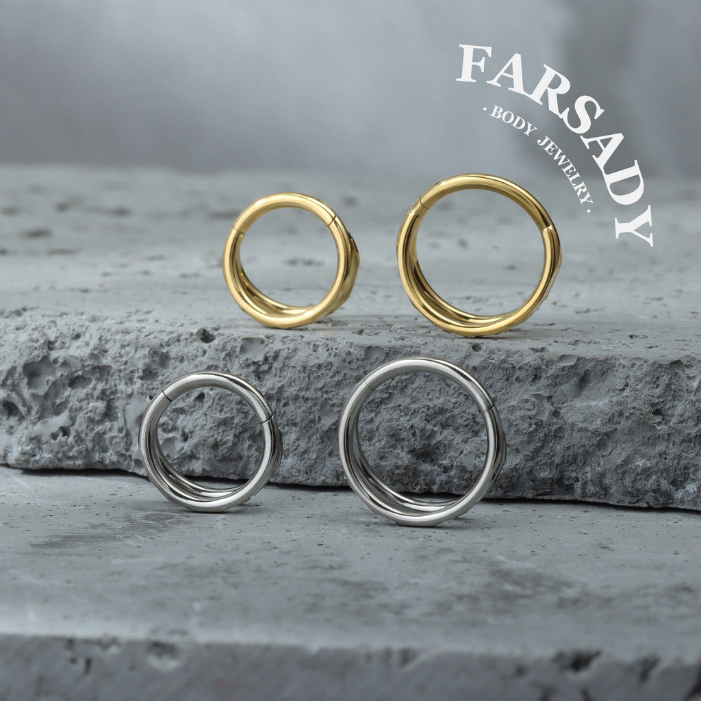 Twin Facet - F136 Titanium Hinged Clicker Hoop / Fits 16G Septum Ring Helix Conch Cartilage Earring