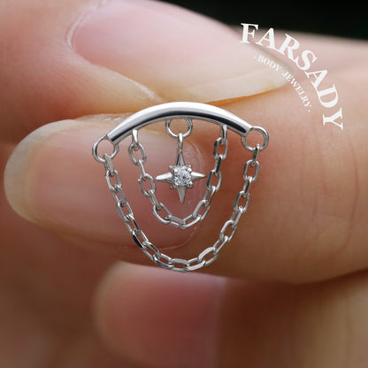 North Star Linkage - Sterling Silver Push In Stud / Fits Cartilage Helix Tragus Lobe Earring