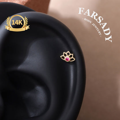 Crimson Lotus - Solid 14K Gold Threadless Stud / Fits Cartilage Helix Tragus Lobe Nostril Piercing