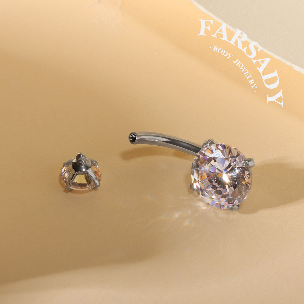 Square & Round Twin - F136 Titanium Internally Threaded Belly Button Ring / Fits 14G Navel Piercing