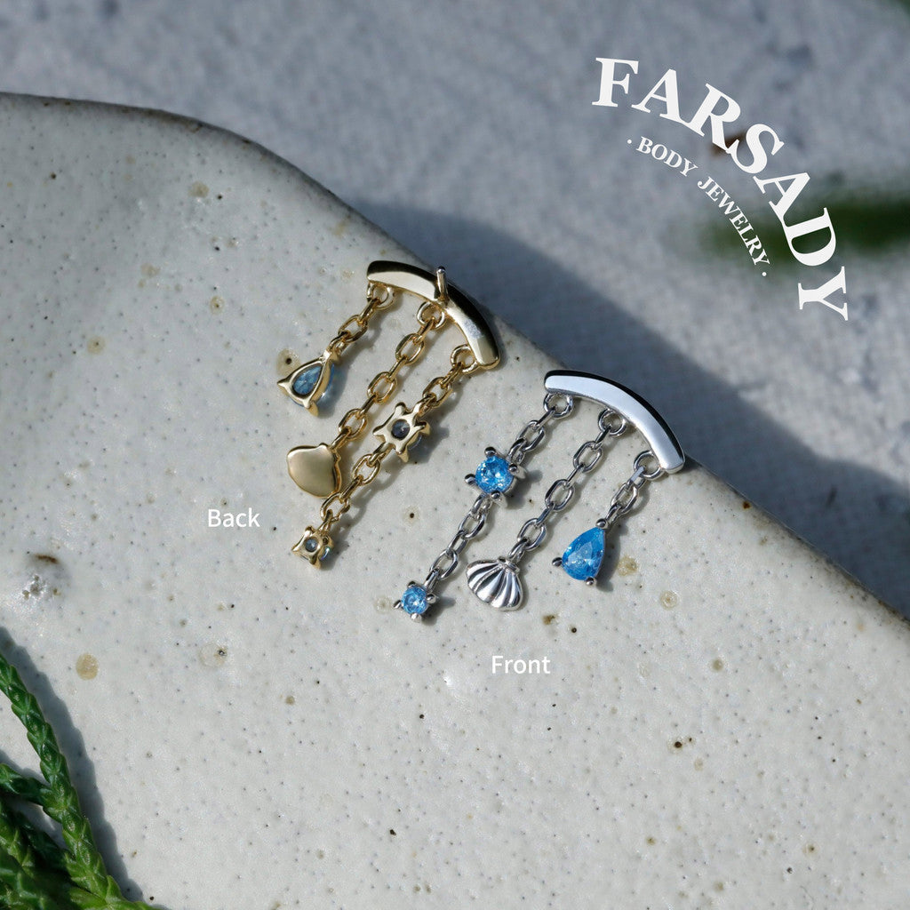 Shell Rain - 925 Silver Threadless Stud / Fits Cartilage Helix Tragus Lobe Earring