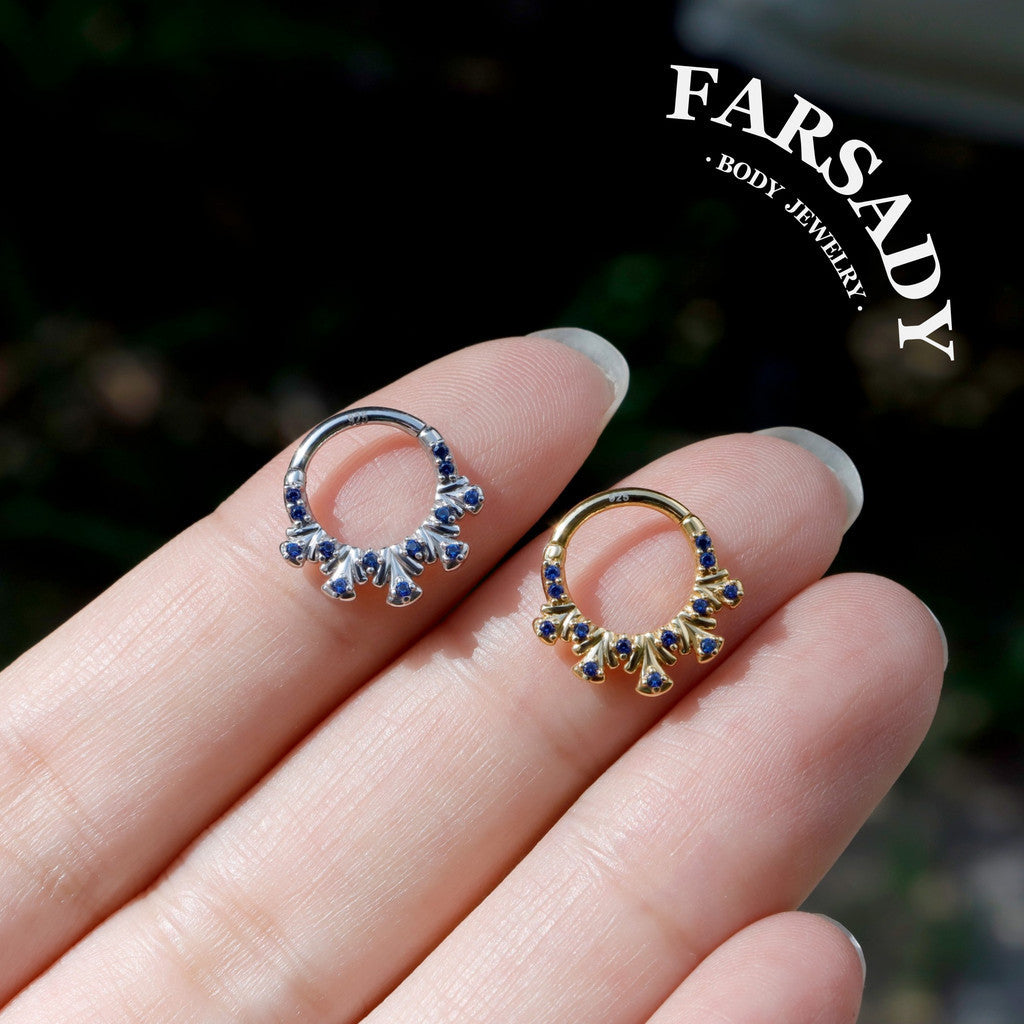 Sterling Silver Original Artisan Septum Ring Peacock Display Inspired, 18K Gold Plated 925 Sterling Silver Daith Clicker Earring, Helix Tragus Piercing Hoop