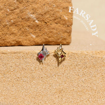 Sterling Silver Pink CZ Star Stud Earring Threadless Push In Post Earrings | 16G 18G 20G Flat Back Tragus Helix Cartilage Piercing Earring