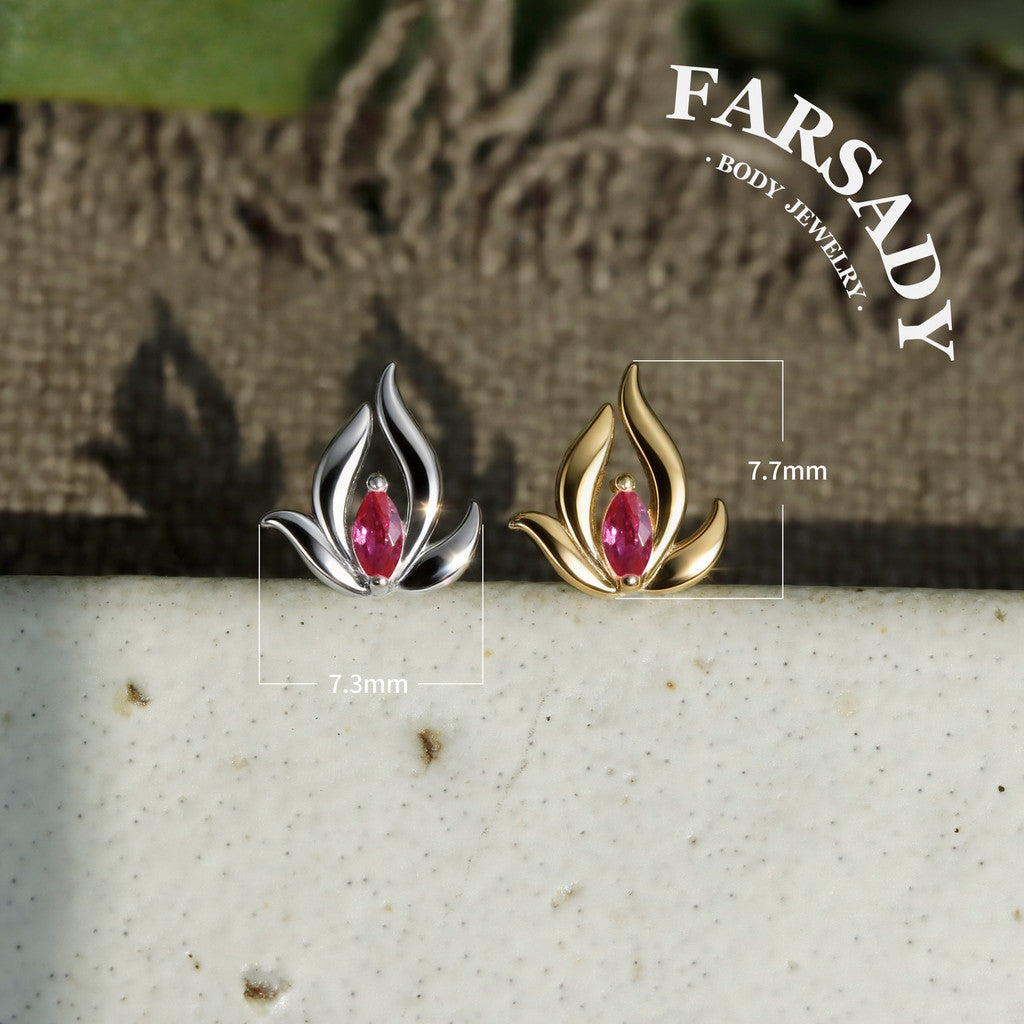 Pink Lotus Threadless Push In Helix Stud, Sterling Silver Cartilage Stud, Flat Back Titanium Post, Design Flower Tragus/ Lobe/ Lip Earring