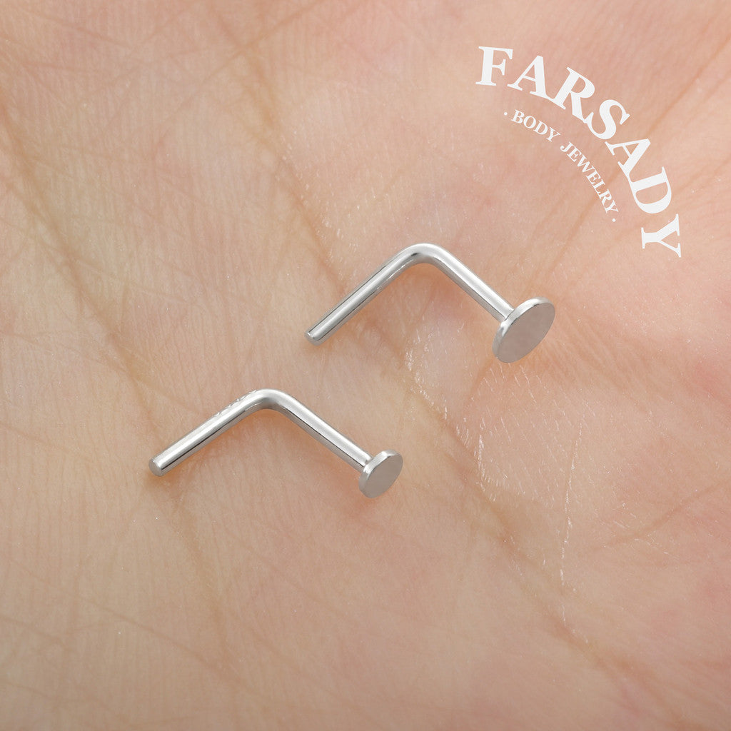 Plain Silver Disc - 925 Silver L-Shape Stud / Fit 20G Nose Ring