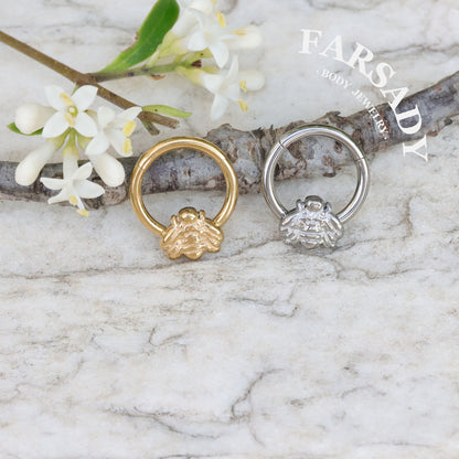 Bee Whisper - F136 Titanium Hinged Clicker Hoop / Fits 16G Septum Ring Helix Conch Cartilage Earring