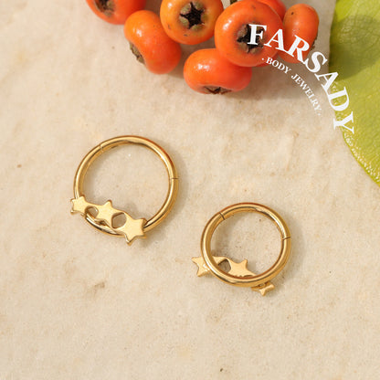 Linked Stars - ASTM F136 Titanium Hinged Clicker Hoop / Fits 16G Septum Ring Helix Conch Cartilage Earring