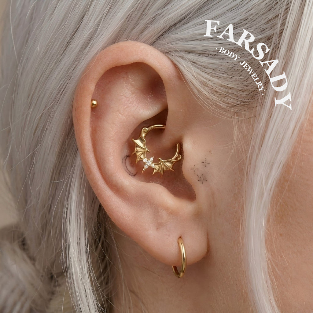 Dusk Wing - 925 Silver CZ Hinged Clicker Hoop / Fits 16G Septum Ring Helix Conch Daith Earring