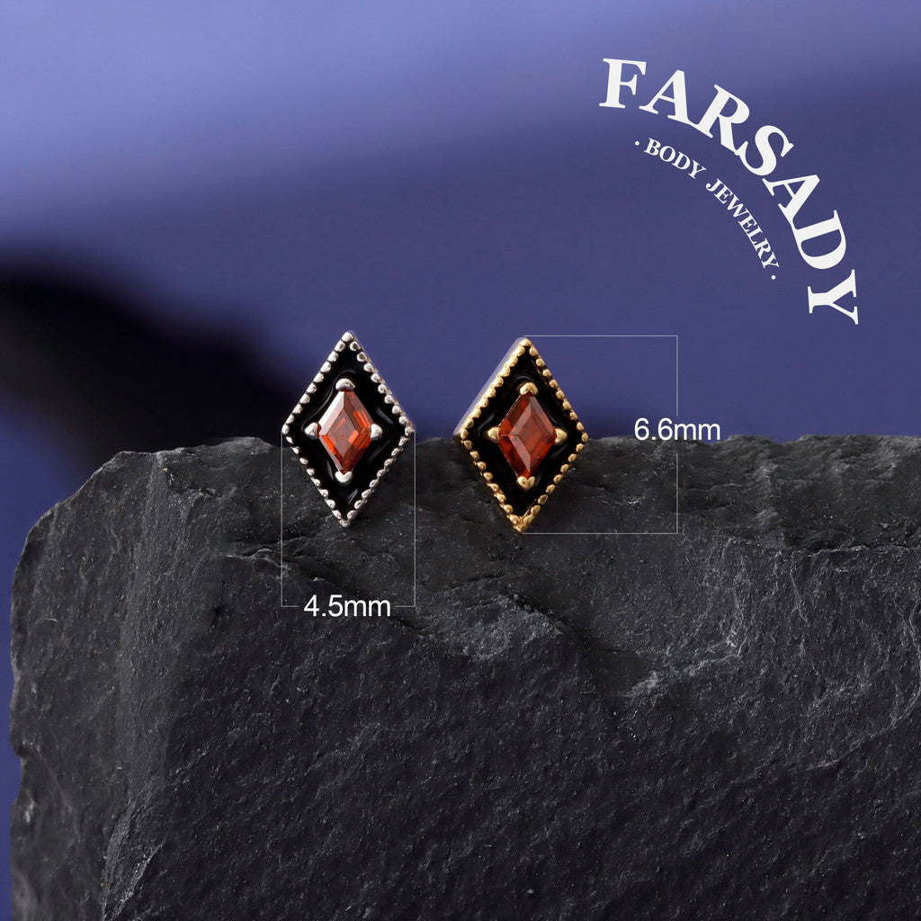 Crimson Rhomb - 925 Silver Threadless Stud / Fits Cartilage Helix Tragus Lobe Nostril Piercing