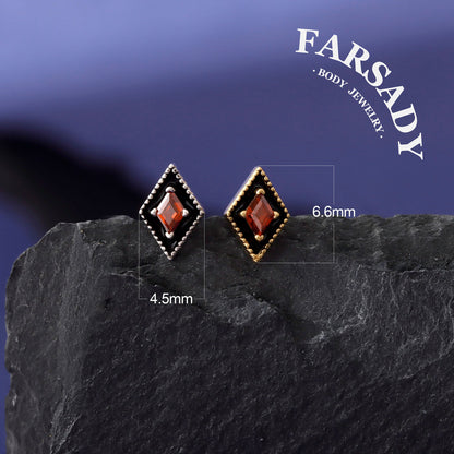 Crimson Rhomb - 925 Silver Threadless Stud / Fits Cartilage Helix Tragus Lobe Nostril Piercing