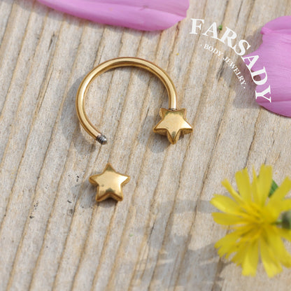Twin Star - Curved Barbell Ring / Fits 16G Septum Ring Helix Conch Daith Earring