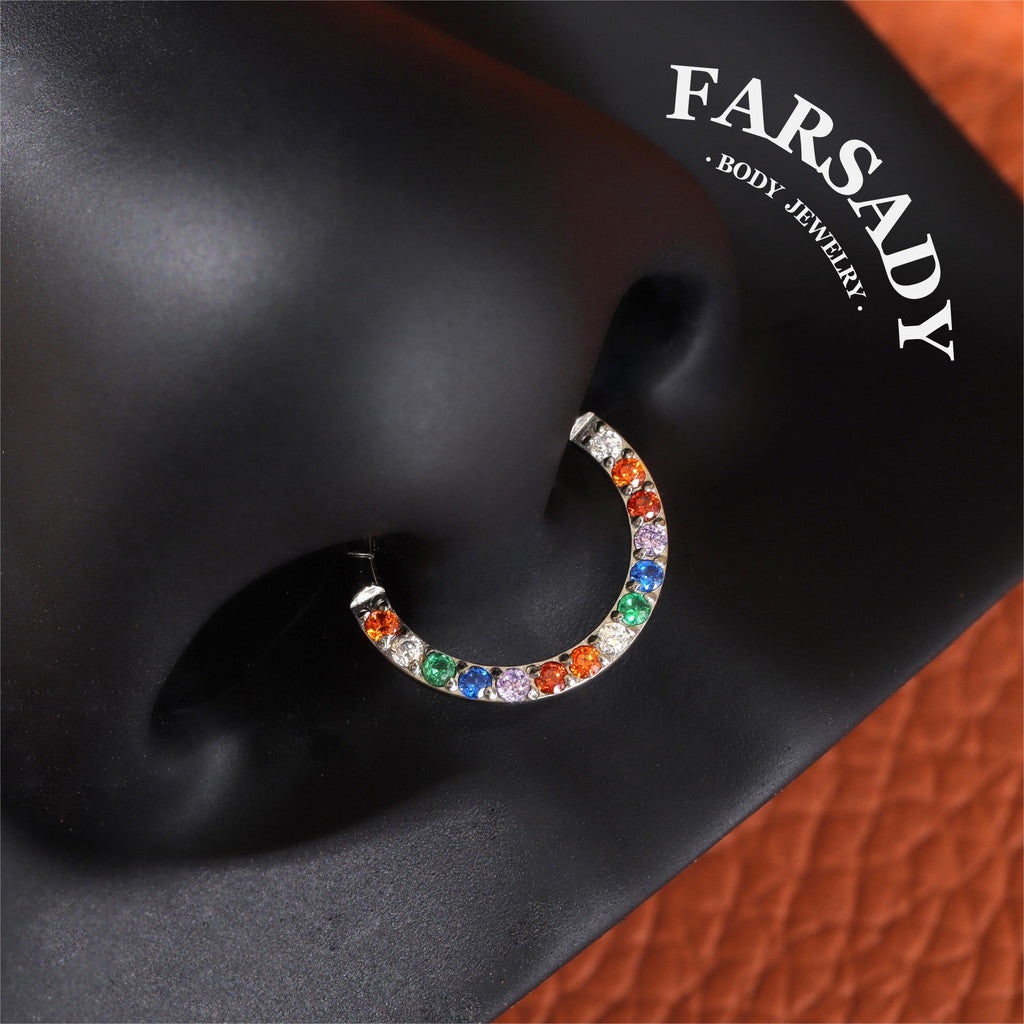 Rainbow Band - ASTM F136 Titanium Hinged Clicker Hoop / Fits 16G Septum Ring Helix Conch Cartilage Earring