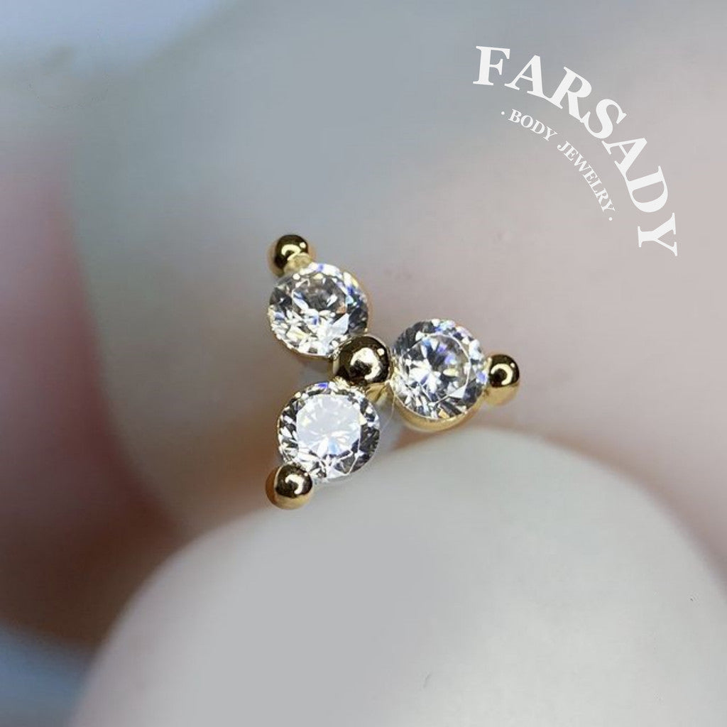 Trine Spark - F136 Titanium Internally Threaded Stud / Fits Cartilage Helix Tragus Lobe Nostril Piercing