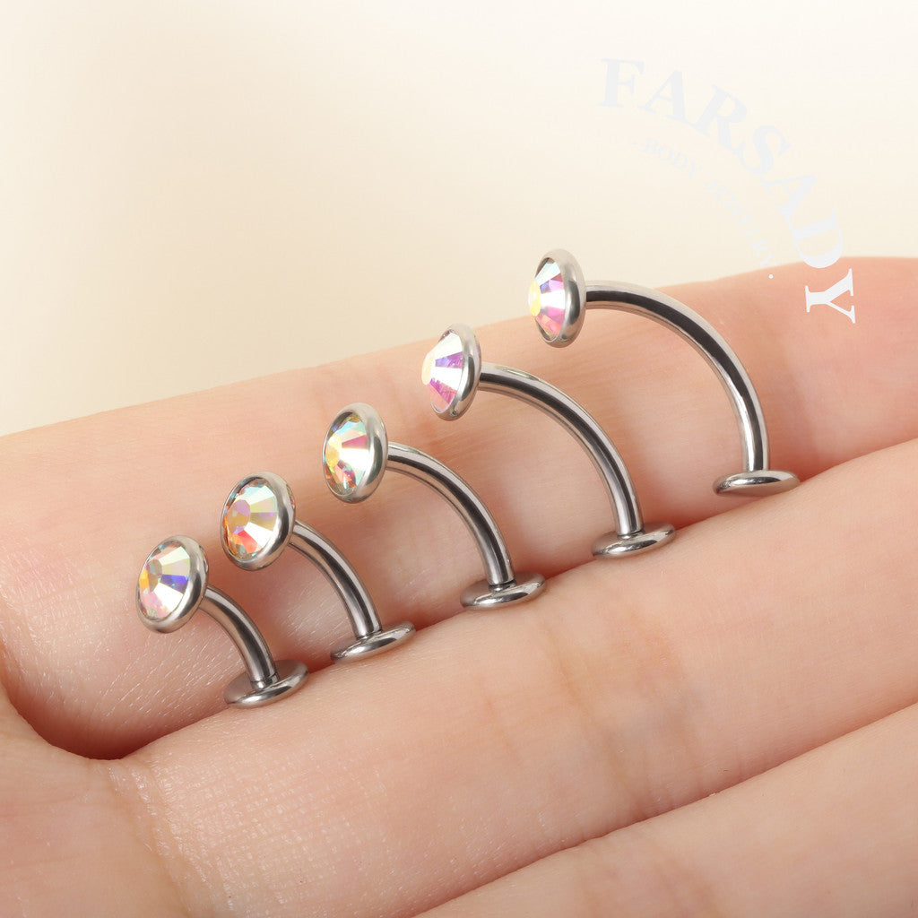 Bezel Set AB Crystal - F136 Titanium Internally Threaded Belly Button Ring / Fits 14G Navel Piercing