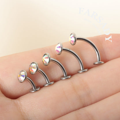 Bezel Set AB Crystal - F136 Titanium Internally Threaded Belly Button Ring / Fits 14G Navel Piercing