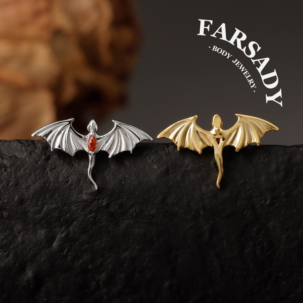 Flying Dragon Cartilage Threadless Stud, Helix Flat Back Earring,Orginal Design Nose Piercing Jewerlry, Sterling Silver Tragus Conch Push IN