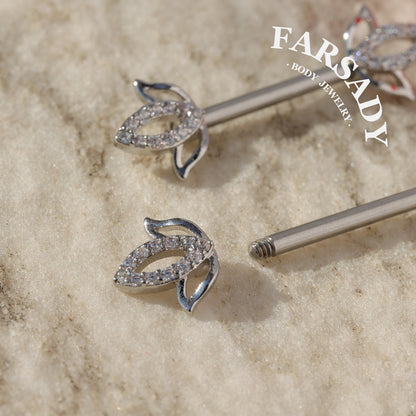 Hollow Lotus - 2PCS Clear CZ Straight Barbell / Fits 16G Chest Piercing Nose Bridge