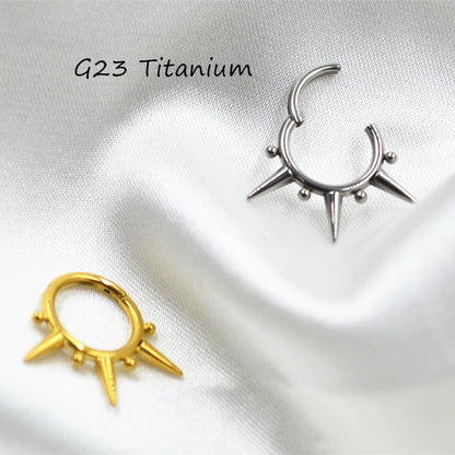 Spike Bead - F136 Titanium Hinged Clicker Hoop / Fits 16G Septum Ring Helix Conch Cartilage Earring