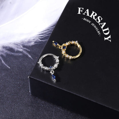 Star Tear - CZ Dangle Hinged Clicker Hoop / Fits 16G Septum Ring Helix Conch Cartilage Earring