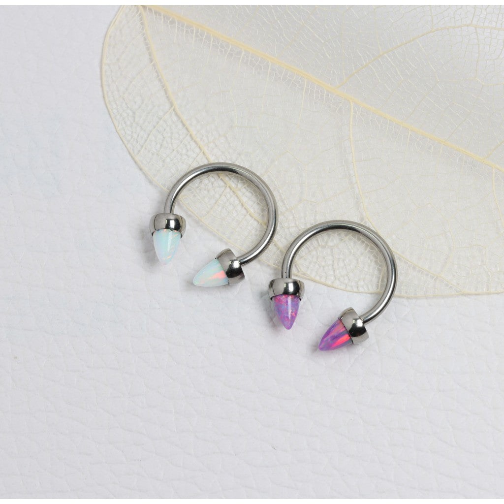 Opal Spike - F136 Titanium Internally Threaded Curved Barbell Ring / Fits 16G Septum Ring Helix Conch Daith Earring
