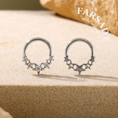 Star Coven - F136 Titanium Hinged Clicker Hoop / Fits 16G Septum Ring Helix Conch Cartilage Earring