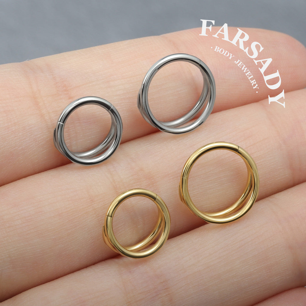 Twin Facet - F136 Titanium Hinged Clicker Hoop / Fits 16G Septum Ring Helix Conch Cartilage Earring