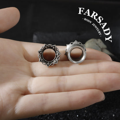 Dark Lotus - 316L Ear Tunnels / Fits Stretched Ear Lobes Plugs