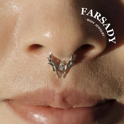 Argent Briar - 925 Silver CZ Hinged Clicker Hoop / Fits 16G Septum Ring Helix Conch Daith Earring