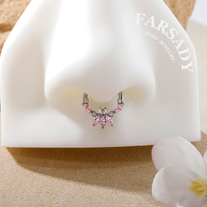 Blossom Petal - F136 Titanium Hinged Clicker Hoop / Fits 16G Septum Ring Helix Conch Cartilage Earring
