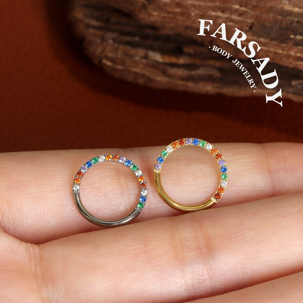 Rainbow Band - ASTM F136 Titanium Hinged Clicker Hoop / Fits 16G Septum Ring Helix Conch Cartilage Earring
