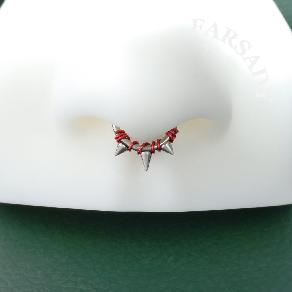 Crimson Bind - Red Wire Spike Hinged Clicker Hoop / Fits 16G Septum Ring Helix Conch Cartilage Earring