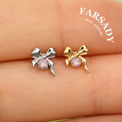 Pink Ribbon - F136 Titanium Internally Threaded Stud / Fits Cartilage Helix Tragus Lobe Nostril Piercing