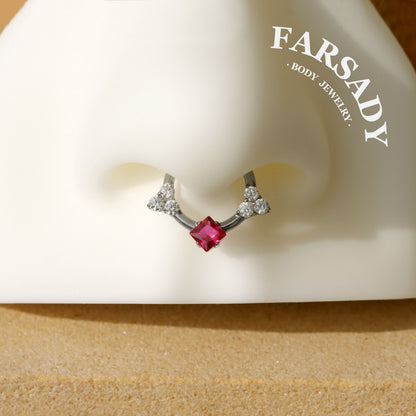 Titanium Septum Ring| 16G Hinged Septum Clicker| Pink Crystal Helix Earring| Silver Daith Piercing Jewelry| Shiny Septum Ring Daily