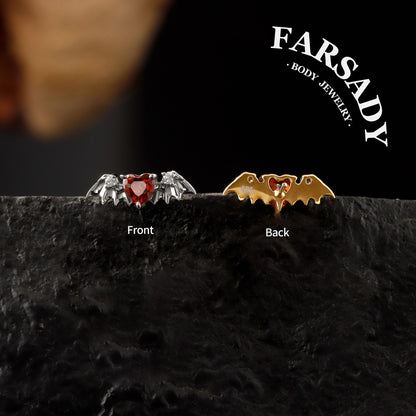 Crimson Heartwing - 925 Silver Threadless Stud / Fits Cartilage Helix Tragus Lobe Earring
