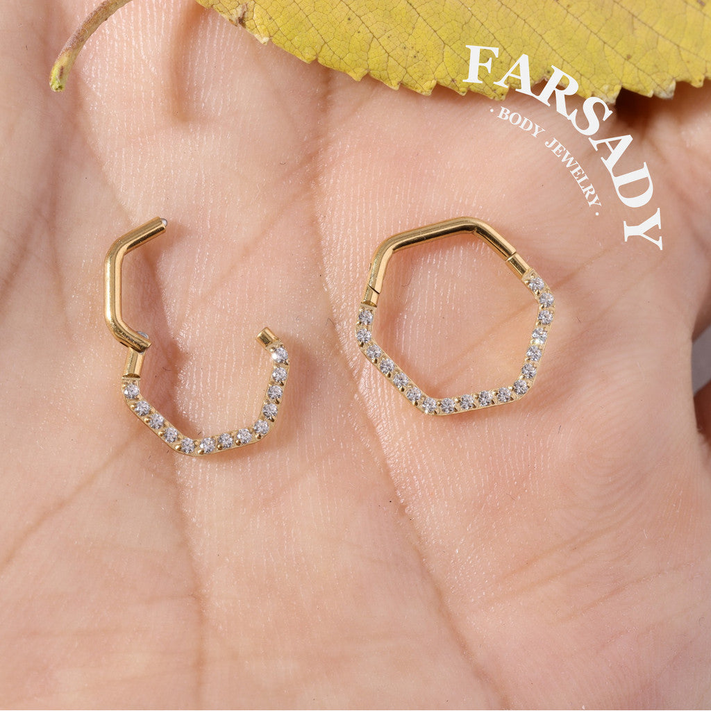 Honey Frame - CZ Hinged Clicker Hoop / Fits 16G Septum Ring Helix Conch Cartilage Earring