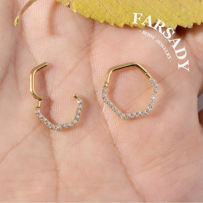Honey Frame - CZ Hinged Clicker Hoop / Fits 16G Septum Ring Helix Conch Cartilage Earring