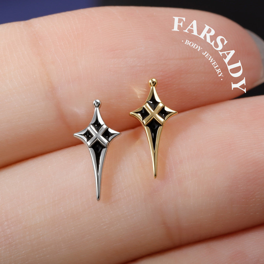 Noir Pole - 925 Silver Threadless Stud / Fits Cartilage Helix Tragus Lobe Nostril Piercing