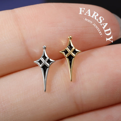 Noir Pole - 925 Silver Threadless Stud / Fits Cartilage Helix Tragus Lobe Nostril Piercing