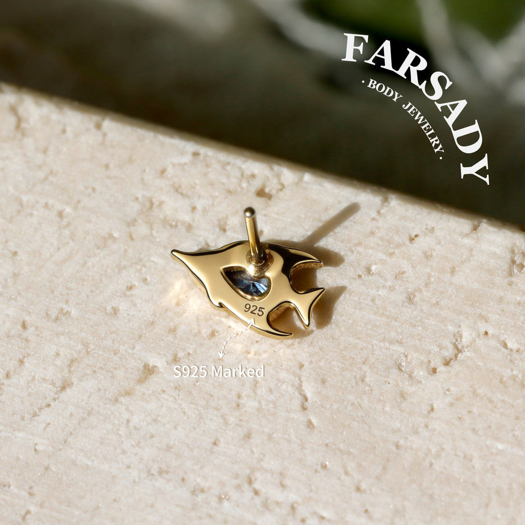 Azure Fish - 925 Silver Threadless Stud / Fits Cartilage Helix Tragus Lobe Nostril Piercing